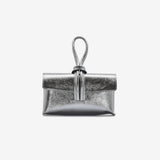 Borsa a pochette da donna in vera pelle colore laminato grigio