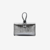 Borsa a pochette da donna in vera pelle colore laminato grigio