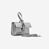 Borsa a pochette da donna in vera pelle colore laminato grigio