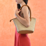 Borsa classic pape in paglia rafia - cammello