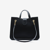 Borsa grande rigida da donna in vera pelle con tracolla nero