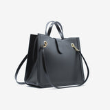 Borsa grande rigida da donna in vera pelle con tracolla nero