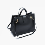 Borsa grande rigida da donna in vera pelle con tracolla nero