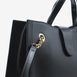 Borsa grande rigida da donna in vera pelle con tracolla nero