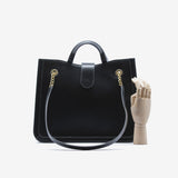 Borsa grande rigida da donna in vera pelle con tracolla nero