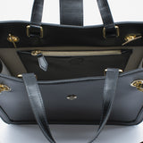 Borsa grande rigida da donna in vera pelle con tracolla nero