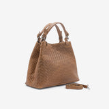 Borsa a mano da donna in vera pelle cammello con tracolla