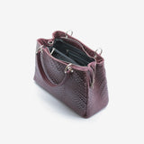 Borsa a mano da donna in vera pelle rosso prugna con tracolla