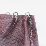 Borsa a mano da donna in vera pelle rosso prugna con tracolla