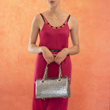 Borsa laminata in pelle - grigio