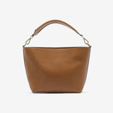 Borsa a secchiello da donna in vera pelle marrone cammello con tracolla