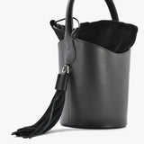 Borsa a secchiello nero da donna in vera pelle