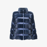 Nerzjacke mit Echtledereinsätzen - nachtblau