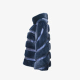 Nerzjacke mit Echtledereinsätzen - nachtblau