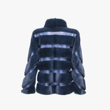 Nerzjacke mit Echtledereinsätzen - nachtblau