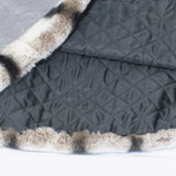 Poncho vintage da donna in tessuto simil alcantara e vera pelliccia di rex cincillà grigio