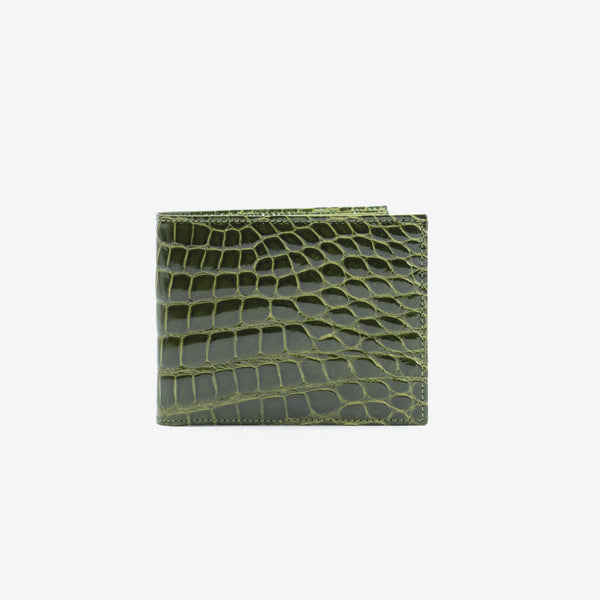 Portafoglio bi-fold da uomo in vera pelle di coccodrillo verde