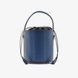 Borsa grande a secchiello da donna in vera pelle blu scuro