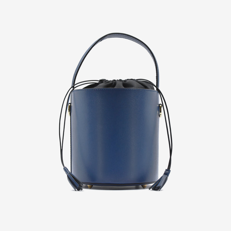 Borsa grande a secchiello da donna in vera pelle blu scuro