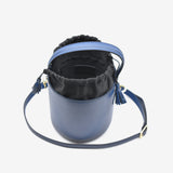 Borsa grande a secchiello da donna in vera pelle blu scuro