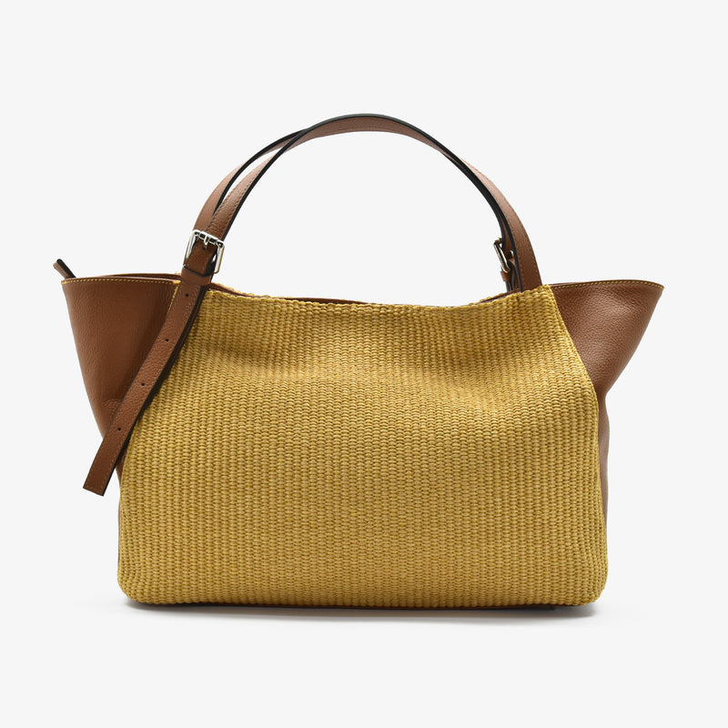 Big pape bag in raffia straw - camel