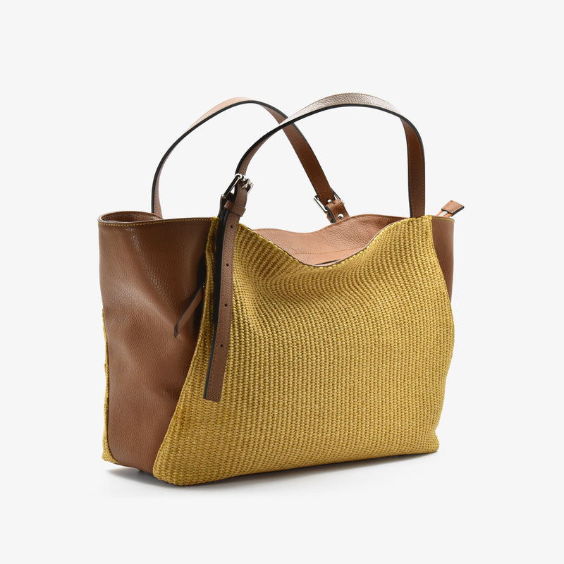 Big pape bag in raffia straw - camel