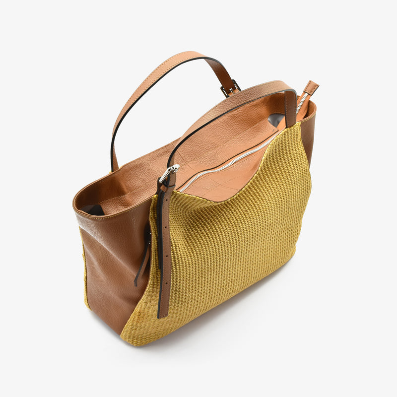 Big pape bag in raffia straw - camel