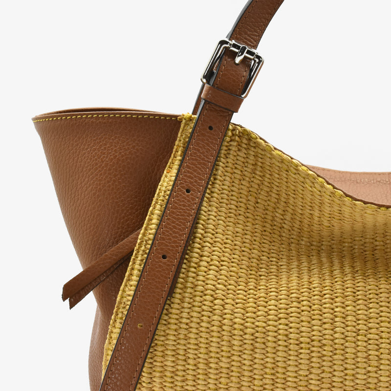 Big pape bag in raffia straw - camel