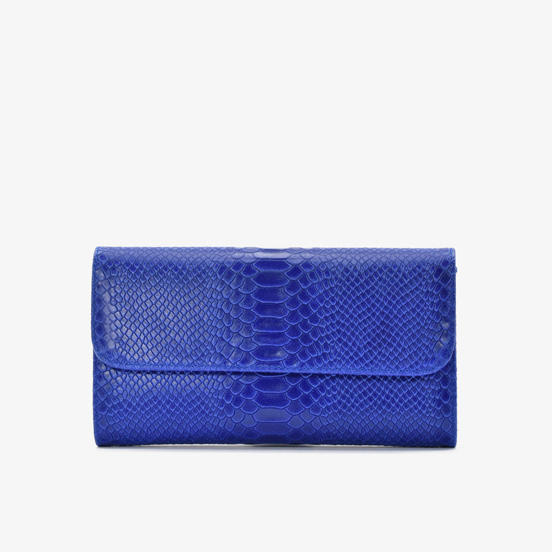 Blue leather clutch bag