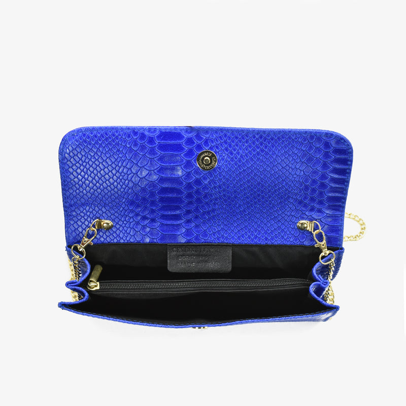 Blue leather clutch bag