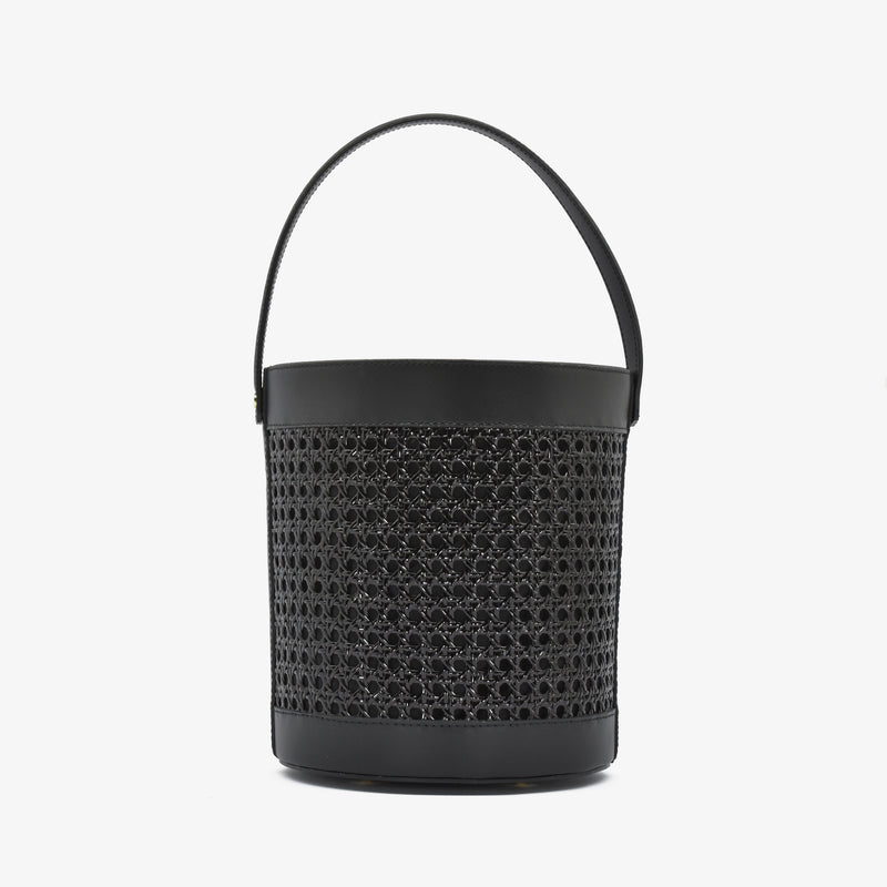 Big pape bucket in raffia straw - black