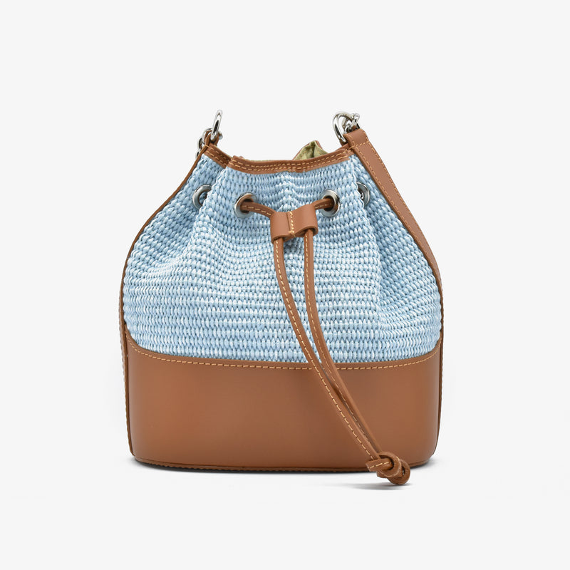 Pape bucket in raffia straw - light blue