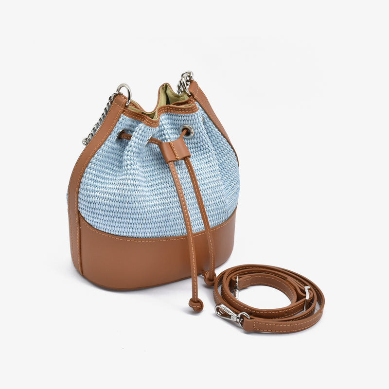 Pape bucket in raffia straw - light blue