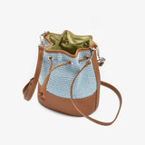 Pape bucket in raffia straw - light blue