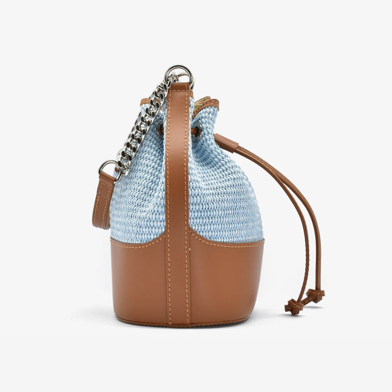 Pape bucket in raffia straw - light blue