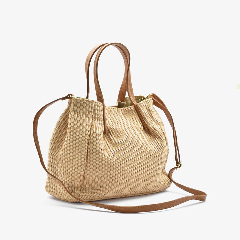 Pape bag in raffia straw - camel