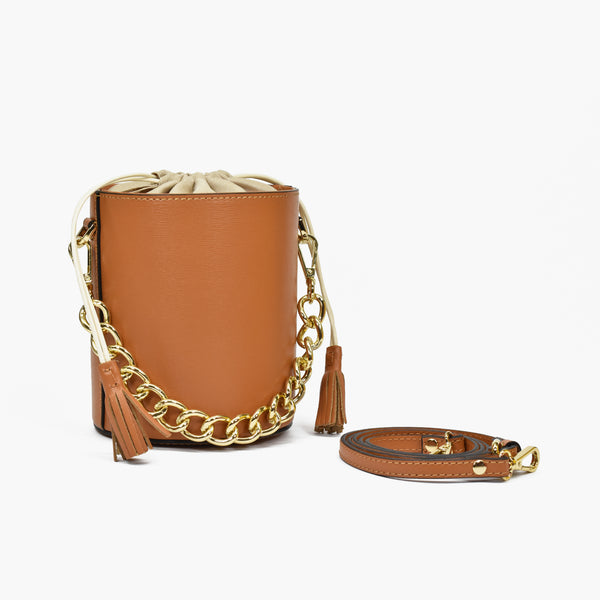 Small leather bucket - camel