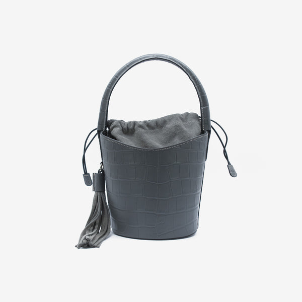 Vera bucket bag in leather - grey