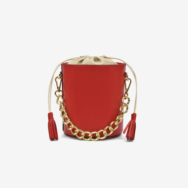 Small leather bucket - red