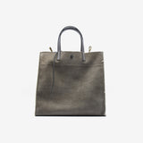 Borsa shopping grande morbida da donna in vera pelle e eco shearling con tracolla grigio