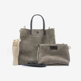 Borsa shopping grande morbida da donna in vera pelle e eco shearling con tracolla grigio