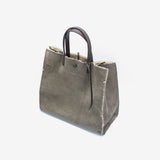 Borsa shopping grande morbida da donna in vera pelle e eco shearling con tracolla grigio