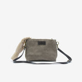 Borsa shopping grande morbida da donna in vera pelle e eco shearling con tracolla grigio