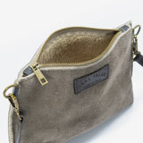 Borsa shopping grande morbida da donna in vera pelle e eco shearling con tracolla grigio