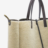 Borsa shopping grande morbida da donna in vera pelle e eco shearling con tracolla grigio