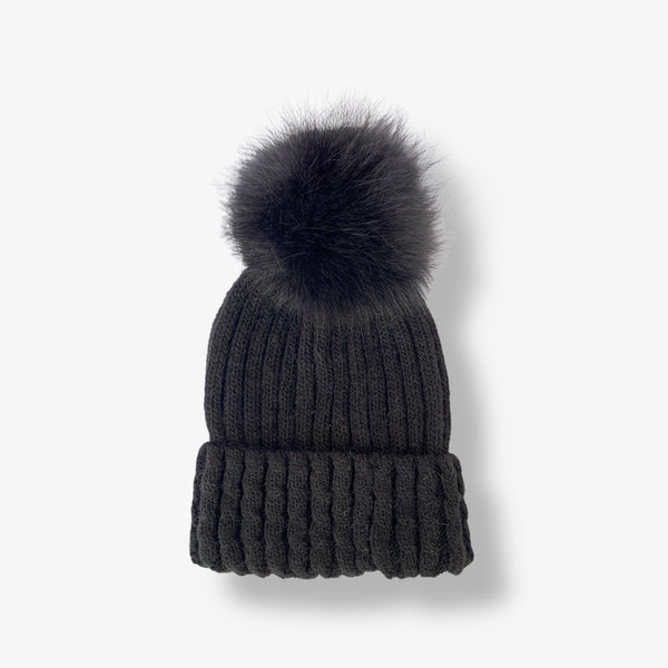 Wool blend hat with fur pompon