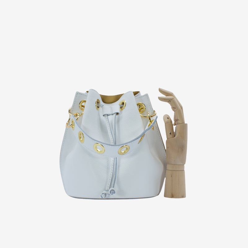 Beuteltasche mit Kordelzug aus Leder - weiß