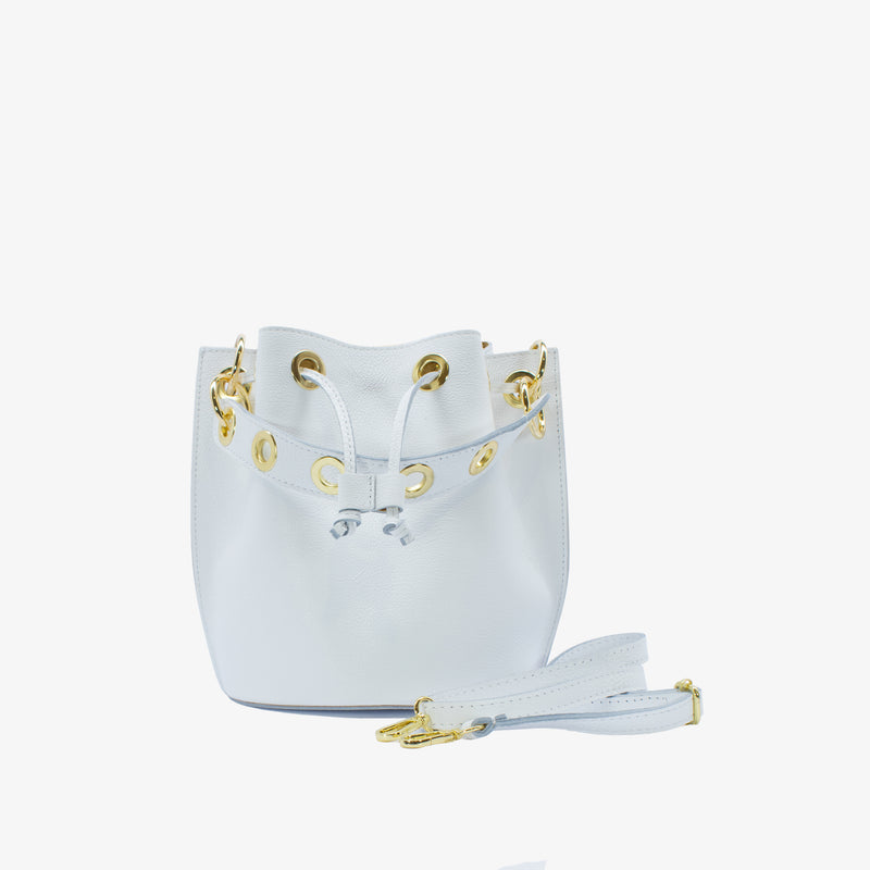 Beuteltasche mit Kordelzug aus Leder - weiß