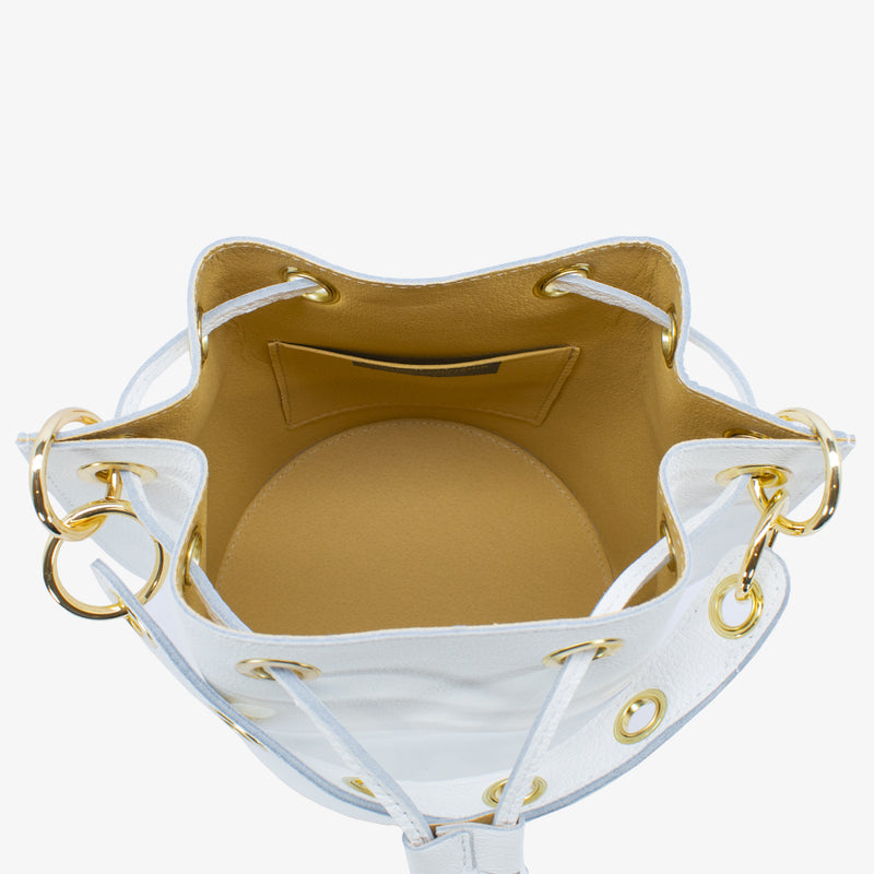 Beuteltasche mit Kordelzug aus Leder - weiß