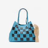 Leather weaving bag - light blue